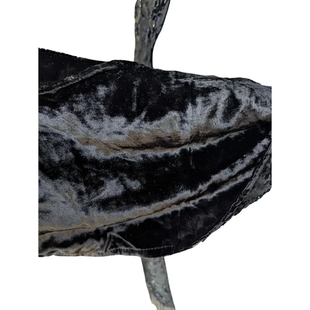 Vintage Black Velvet Beaded Burnout Floral Scarf Shawl Wrap Fringe Goth Witchy